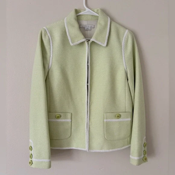 Worth New York Woven Green and White Clasp Blazer Jacket Size 8 - Picture 2 of 8